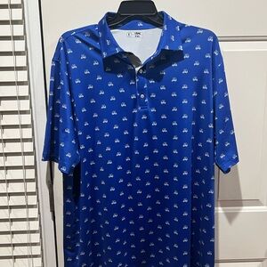 Men's Blue Polo Shirt with Golf Cart Print
